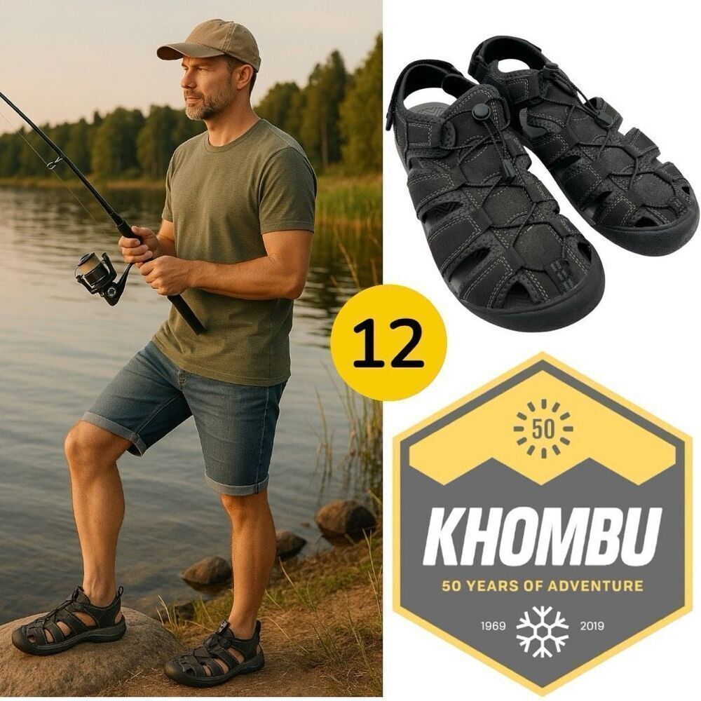 Khombu Men's Travis Close Toe Adjustable Athletic Hiking Sandals Black Size 12